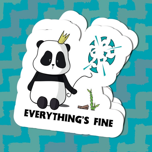 Everything's Fine Panda with a Popped Balloon Anxiety Sticker |  Mental Health Sticker, Mental Health Awareness, Keep it Together,