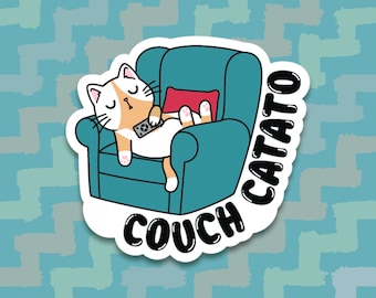 Couch Catato Sticker | Katzen Aufkleber, lustige Aufkleber, Vinyl Aufkleber, Wasserflasche Aufkleber, Laptop Aufkleber, Schreibwaren