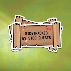 Op een zijspoor door Side Quests grappige sticker voor gamers | Uitsteller Shiny Object Syndrome Gamer Gift, Gamers met ADHD, gemakkelijk afgeleid