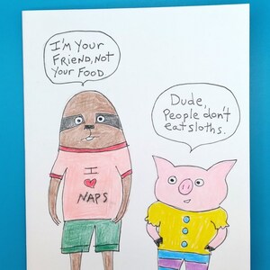 Carte végétarienne, carte végétalienne, carte drôle d’animal, carte paresseux