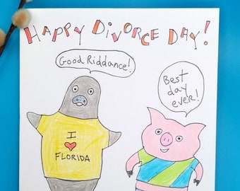 Divorce card, Funny divorce card, Humorous card, Divorce congratulations