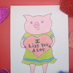 Lustige Valentinskarte/ Handgemachte Grußkarte/ Süße Schwein Karte/ I like you a lot Karte für Freund-Freundin