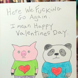 Fucking Valentijnsdag kaart / Grappige Valentijn / Varken en Panda haten Valentijnsdag