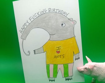 Birthday card, funny birthday card, anteater card, adult birthday card, happy birthday