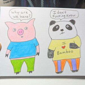 Carte étrange, carte drôle, carte pour toutes les occasions, carte animal drôle, carte cochon, carte panda