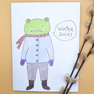 Tarjeta Winter Sucks, tarjeta Funny Winter, tarjeta Frog