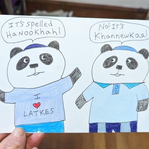 Grappige Chanoeka-kaart, Leuke Chanoeka-kaart, Panda-vakantiekaart, Happy Chanoeka