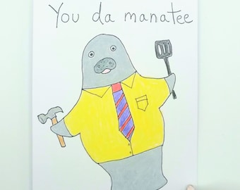 Funny father's day card, father's day card, Manatee card, Cute Father's Day