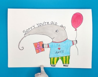 Birthday card, funny birthday card, Cute birthday card, birthday joke, anteater card