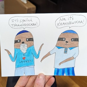 Carte de Hanoukka drôle, carte de Hanoukka, carte Sloth Hanukah, carte de vacances drôle