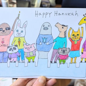 Joyeux Hanoucca, carte de Hanoukka, jolie carte de Hanoucca, carte de Hanoucca animale