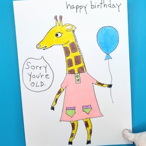 Funny birthday card, giraffe birthday card, handmade birthday card