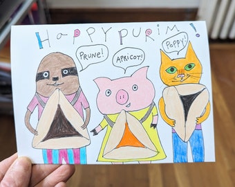 Happy Purim card, Purim card, funny purim card, Jewish holiday card, cute purim card