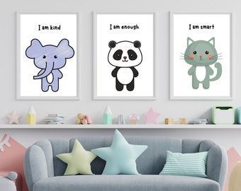 Kids AFFIRMATION POSTERS 5 PACK  English or Swedish Motivational, inpirational, Kids Room, Baby Room, Nursery Wall Art