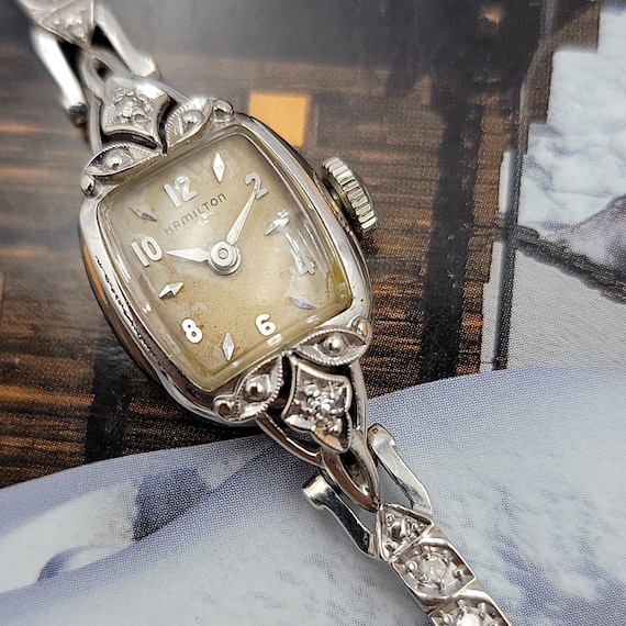 Vintage Women Hamilton Wristwatch 14k Gold Case a… - image 1