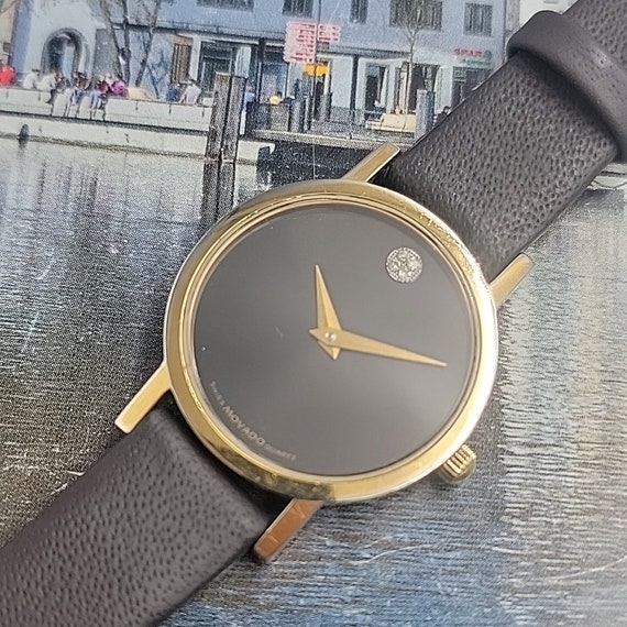 Ladies Movado Wristwatch: Gold Case, Diamond Accent, Black  display picture 2