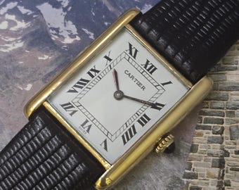 Cartier Tank Unisex c.1970s Vintage Handaufzug 23.5x30.5 mm Gehäuse Box & Papiere