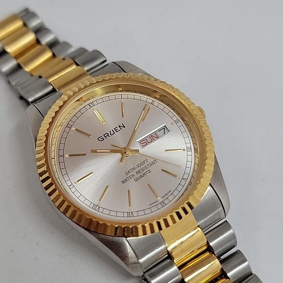 Men's Gruen Quartz 219-2105 Day&date Indicator 36mm Fits up to 7.5