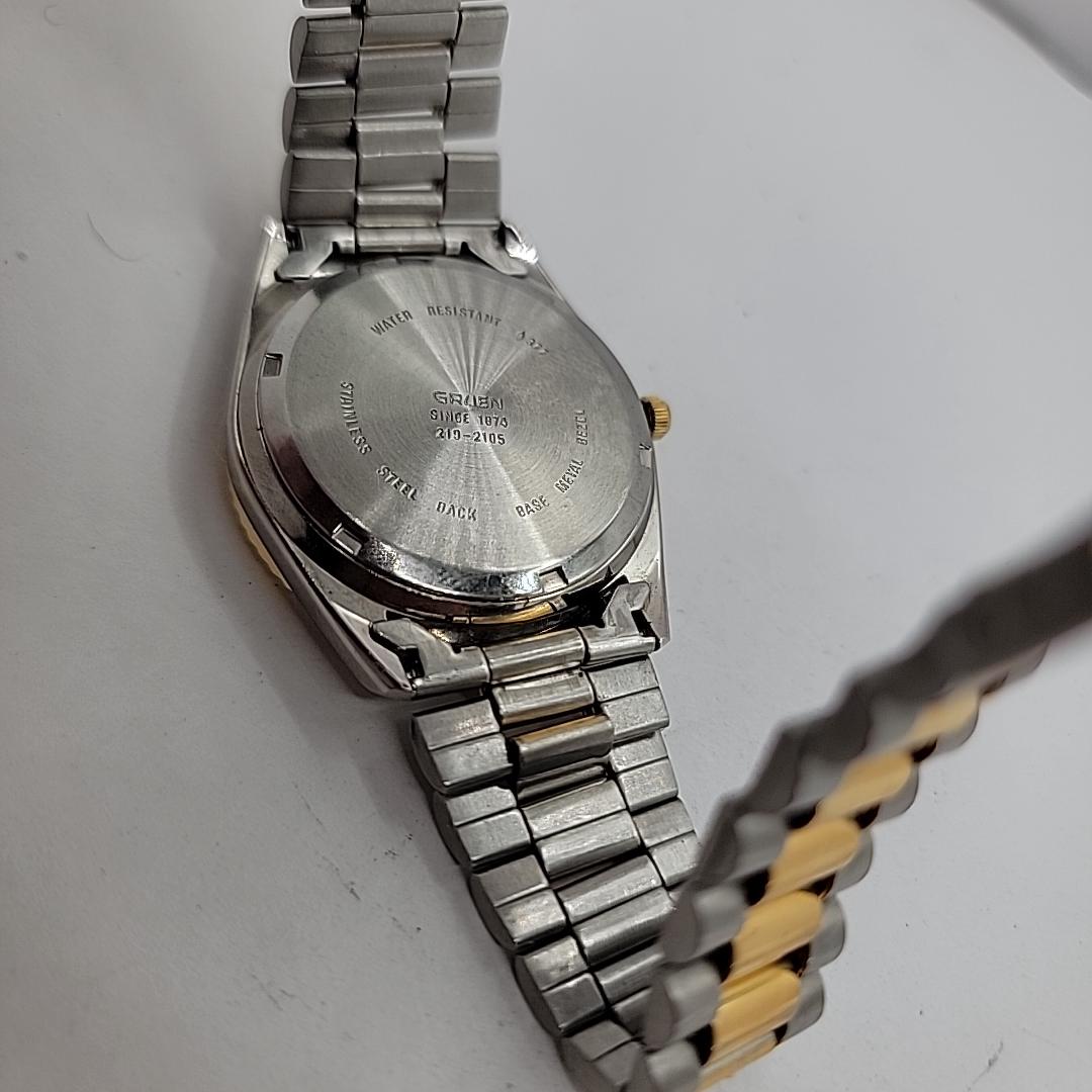 Men's Gruen Quartz 219-2105 Day&date Indicator 36mm Fits up to 7.5