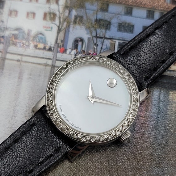 Black movado diamond watch new arrivals