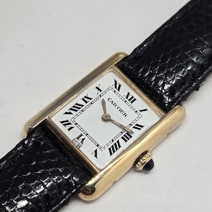 Vintage Ladies Cartier Vermeil Tank Manual Roman Mostrador Branco Excelente Condição de Funcionamento Limpo e Chique