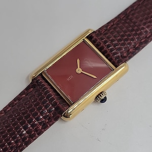 Vintage Authentic Ladies Cartier Vermeil Tank Mechanical red Dial Clean & Chic
