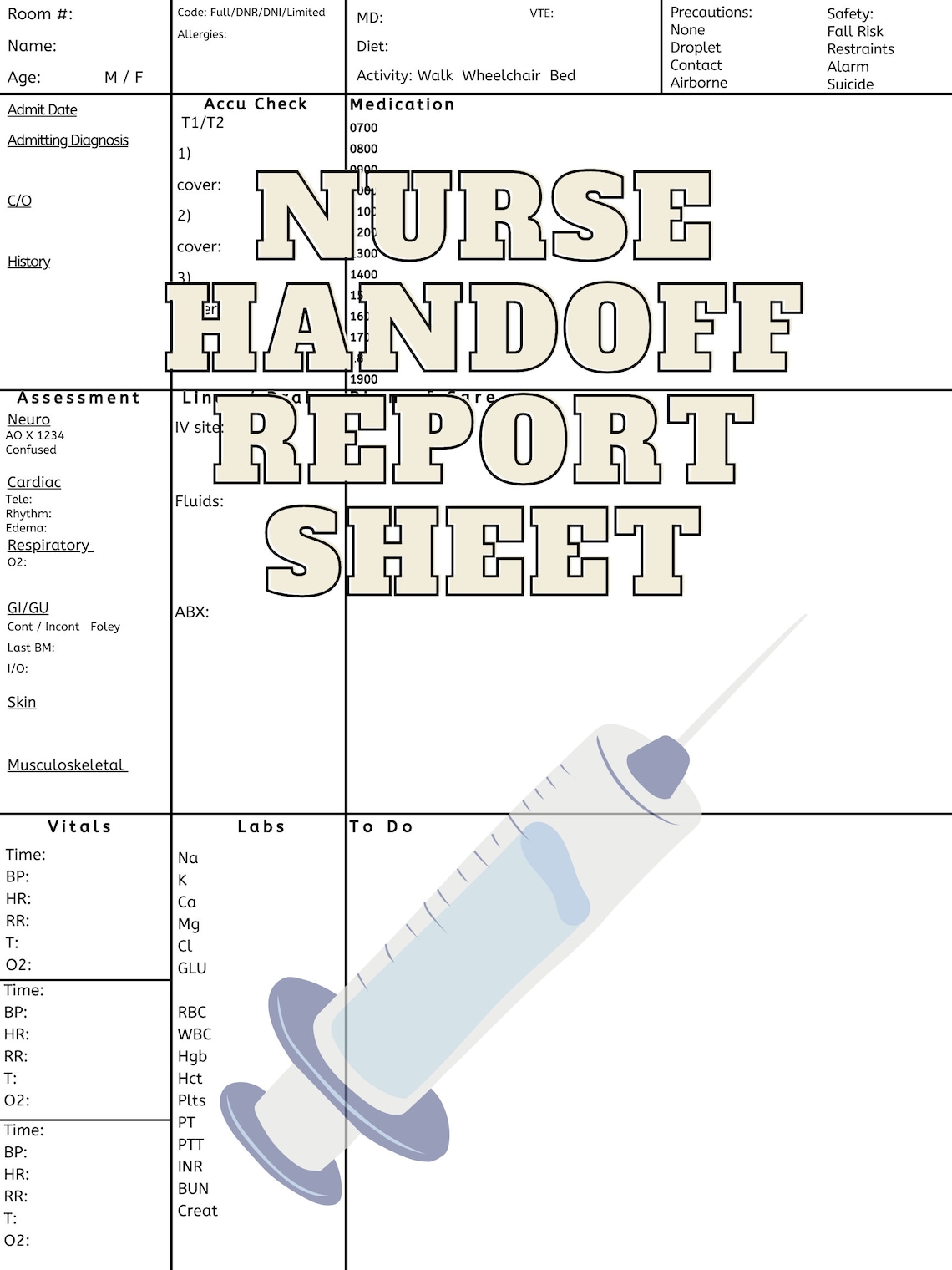Nursing School Handoff Report Sheet Etsy