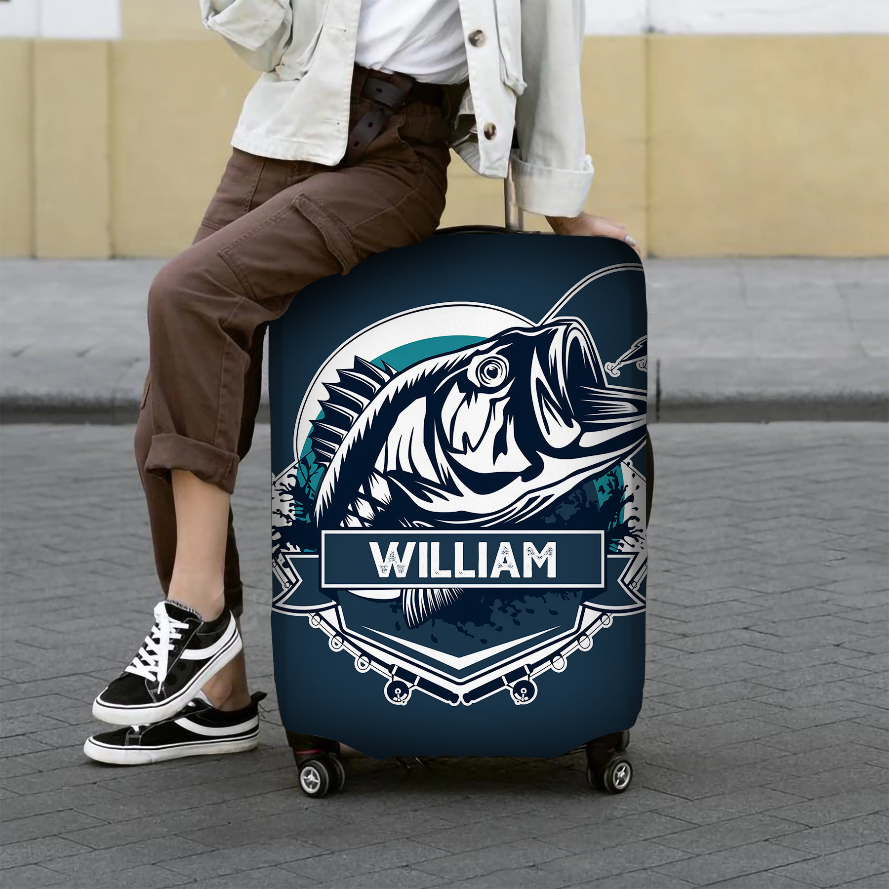 Personalized Name Fishing Luggage Cover S (18 x 21) sold by LumatetMuchai, SKU 41644237