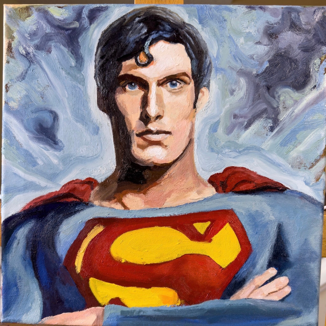 Superman Oil Painting. 12x12 Inch Canvas. Etsy