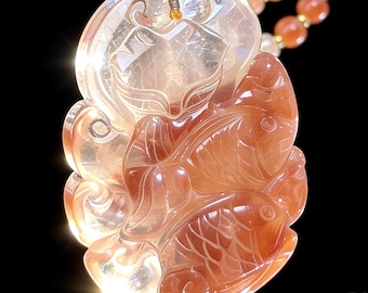 Selten ! Hochwertiger natürlicher Kaninchenhaar-Quarz-Anhänger, handgeschnitzter neunschwänziger Fox-Geist-Anhänger mit roter Rutilquarz-Perlen-Halskette