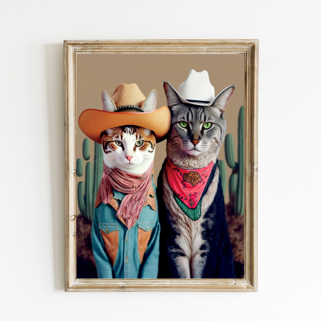 Cowboy Cats Wall Art Print Funny Colorful Cats Wearing Cowboy - Etsy