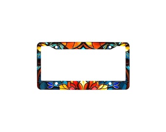 Colorful Stained Glass Style Floral Frame for Car License Plate