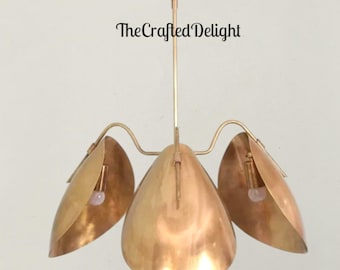 3 Light Curved Shades Pendant Mid Century Modern Raw Brass Sputnik chandelier
