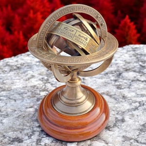 Marine Nautical Collectible Home Decor Table Top 6inch Brass Tabletop Sphere Horoscope Armillary Globe Decor Vintage