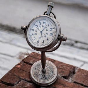 Personalized Brass desk clock with a vintage nautical design. Office & Home Table Decor