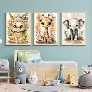 Printable Set of 8  Safari Nursery wall art prints, Digital nursery art, Baby animal prints, Nursery artwork, kids room wall art, Jungle