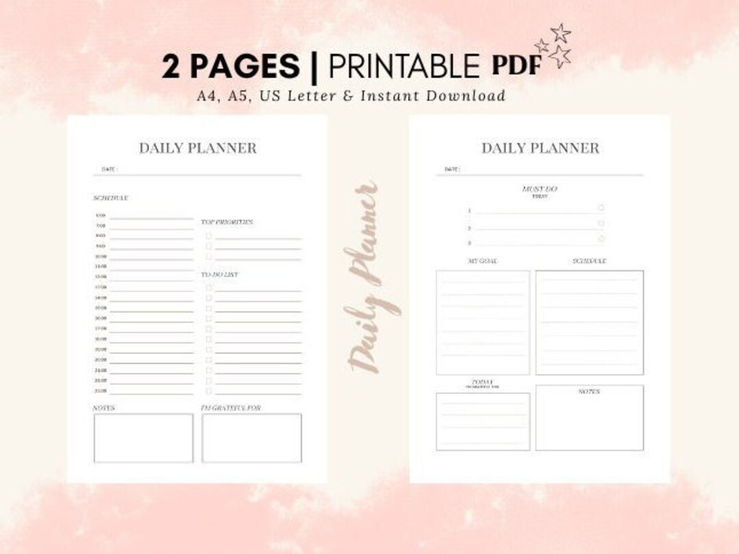 Printable Daily Planner Instant Download PDF, A4-A5-US Letter - Etsy UK