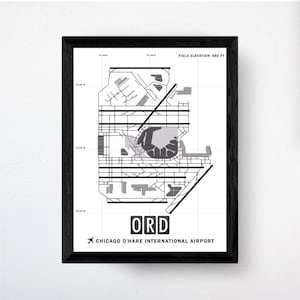 ORD Airport Karte 11 x 14, Chicago O'Hare International Airport, digitaler Download Druck, Luftfahrt Dekor, Piloten Geschenk, Geschenk für Piloten