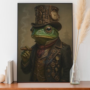 Steampunk Frog – Fantasy AI Art Print – Whimsical Gentleman Frog in Vintage Gear – Digital Download