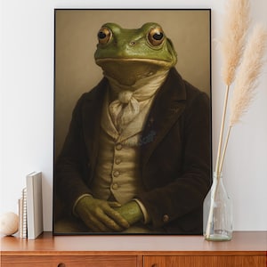 Vintage Frog Portrait Art – Victorian Amphibian in Suit – Quirky Animal Wall Art – Digital Download Print