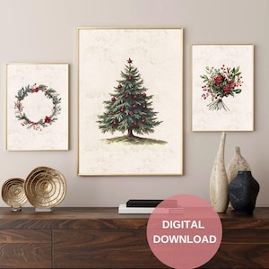 Gallery Set of 3 | Vintage Christmas Gallery Art | Merry Christmas | Festive Wall Art | Winter Decor | PRINTABLE Digital Download