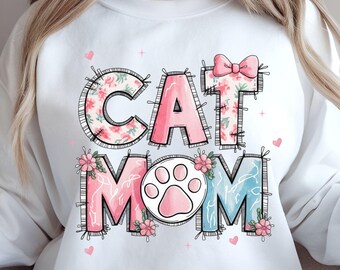 Retro Floral Cat Mom Png, Coquette Bow Cat Mom Png,retro checkered png Mama Mom File Sublimation Png, Cat Lover Png, Bow Png,Floral Coquette