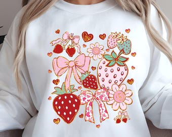 Preppy aardbeien png, boho-aardbeiencoquette png, aardbeienfestival png, zomeraardbei png, bloemenaardbei png, boho zomer png