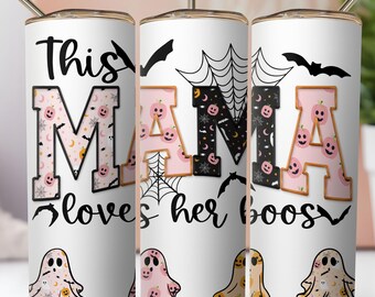 Mama Halloween Tumbler Wrap PNG, 20oz Skinny Tumbler Sublimation,Pumpkin Ghost Tumbler PNG,Spooky Season Tumbler, Spooky Mama, Witch Tumbler