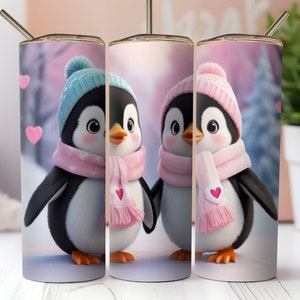 Envoltura para vaso de San Valentín con diseño de pingüino, vaso delgado de 20 oz, diseño de sublimación, carta de amor, vaso de pingüino PNG, descarga digital instantánea