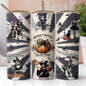 Emballage de gobelet impertinent de sorcière, emballage de gobelet d'automne de 20 oz, conception de gobelet d'Halloween de 20 oz, emballage de gobelet vintage de 20 oz, Halloween vintage téléchargement PNG