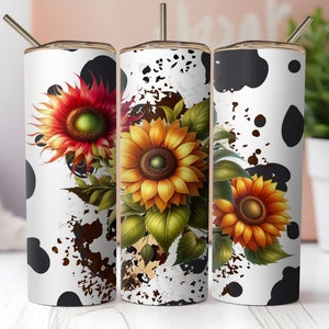 Sunflower Cow Print 20oz Skinny Tumbler Wrap, Sublimation Design, Digital Download PNG, Western Mama Tumbler Wrap PNG