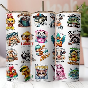 Sarcastic Funny Animals Tumbler Wrap,20oz Skinny Tumbler Design,Cute Animal Gift for Kids,Tumbler wrap png,Animals Joke,PNG Digital Download