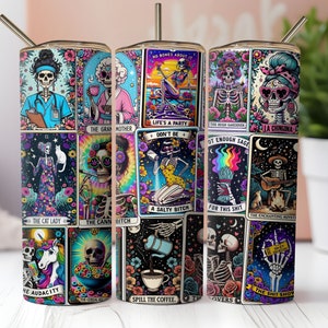 Sarkastische Tarot Karten Tumbler Wrap Schwören Witchy Skeleton 20 Unzen Skinny Gerade Tumbler Wrap Sublimation Design Lustige Tumbler PNG Download