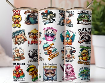 Sarcastic Funny Animals Tumbler Wrap,20oz Skinny Tumbler Design,Cute Animal Gift for Kids,Tumbler wrap png,Animals Joke,PNG Digital Download